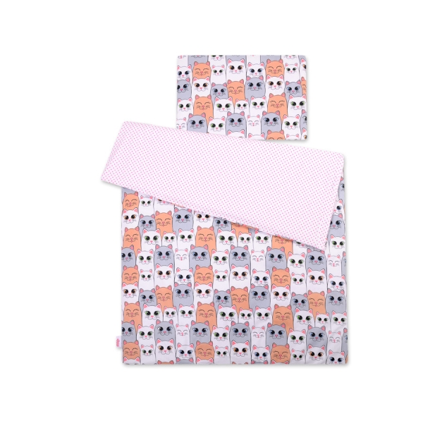 Ensemble de Linge de Lit Enfant 2 pcs 140x200 cm JUNIOR Rose Gris Chats