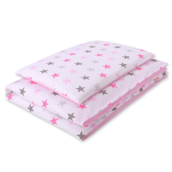 Ensemble de Linge de Lit Enfant 2 pcs 140x200 cm JUNIOR Rose Gris étoiles