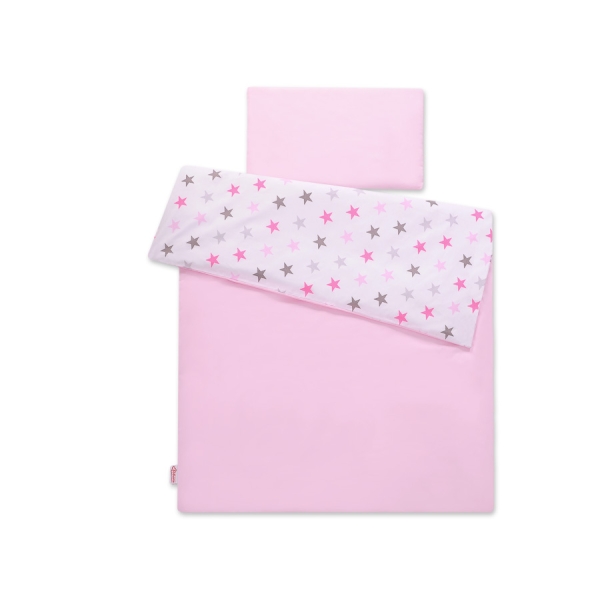 Ensemble de Linge de Lit Enfant 2 pcs 140x200 cm JUNIOR Rose Gris étoiles