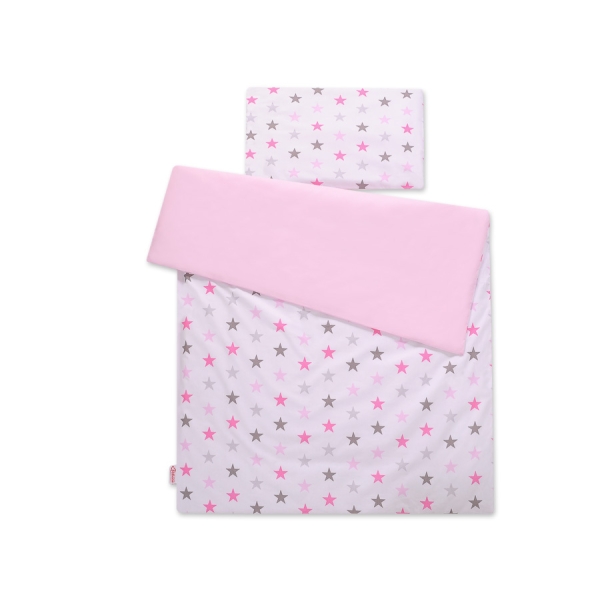 Ensemble de Linge de Lit Enfant 2 pcs 140x200 cm JUNIOR Rose Gris étoiles