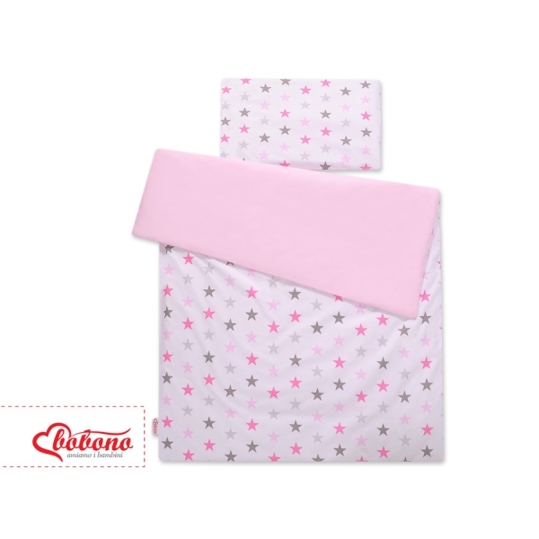 Ensemble de Linge de Lit Enfant 2 pcs 140x200 cm JUNIOR Rose Gris étoiles