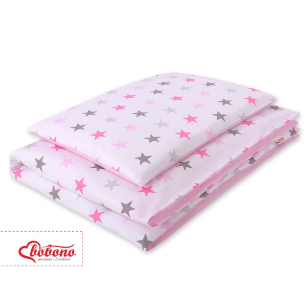 Ensemble de Linge de Lit Enfant 2 pcs 140x200 cm JUNIOR Rose Gris étoiles