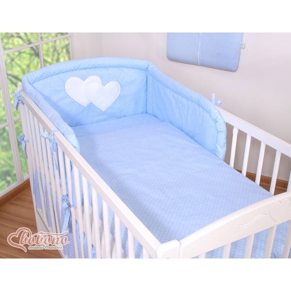 Ensemble de Linge de Lit pour Bébé 3 pcs Bleu à Pois Cœurs