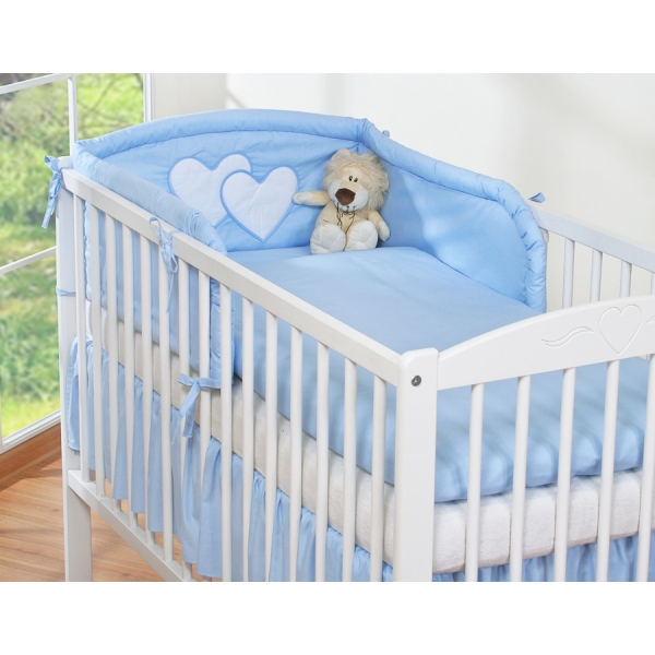 Ensemble de Linge de Lit pour Bébé 3 pcs Bleu Cœurs