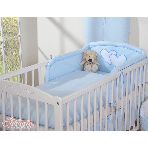 Ensemble de Linge de Lit pour Bébé 3 pcs Bleu Cœurs
