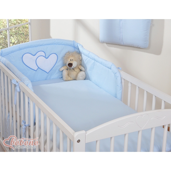 Ensemble de Linge de Lit pour Bébé 3 pcs Bleu Cœurs