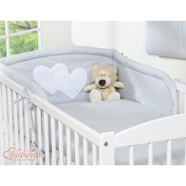 Ensemble de Linge de Lit pour Bébé 3 pcs Gris Cœurs