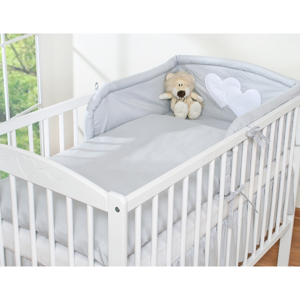 Ensemble de Linge de Lit pour Bébé 3 pcs Gris Cœurs