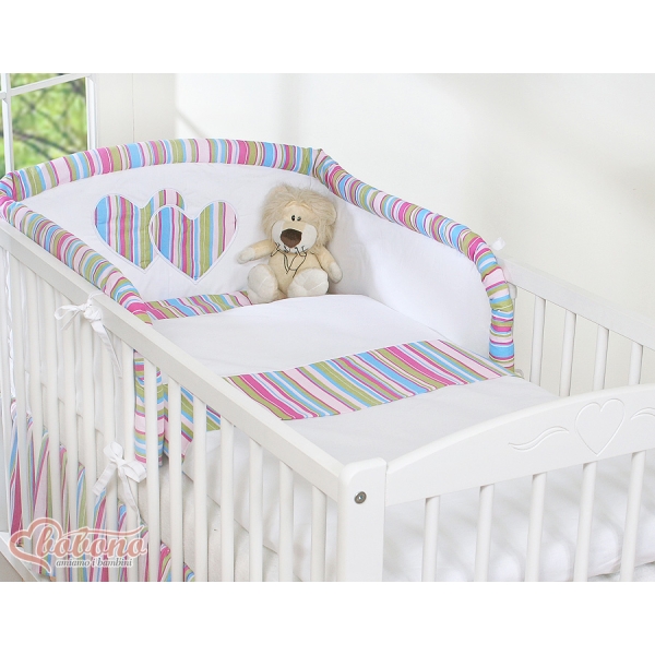 Ensemble de Linge de Lit pour Bébé 3 pcs Lila Rayures Cœurs