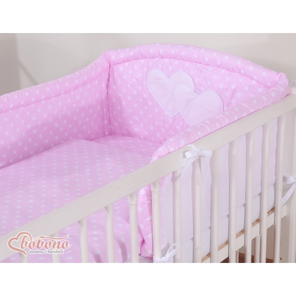 Ensemble de Linge de Lit pour Bébé 3 pcs Rose à Pois Cœurs