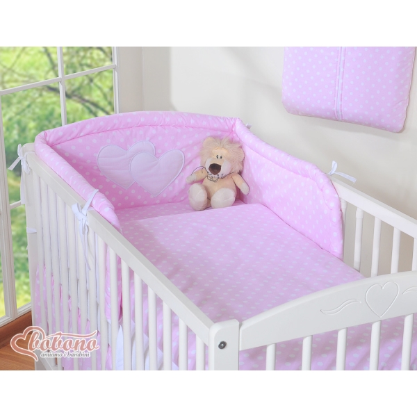 Ensemble de Linge de Lit pour Bébé 3 pcs Rose à Pois Cœurs