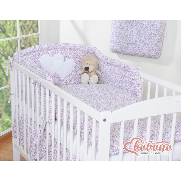Ensemble de Linge de Lit pour Bébé 3 pcs Rose Fleurs Cœurs