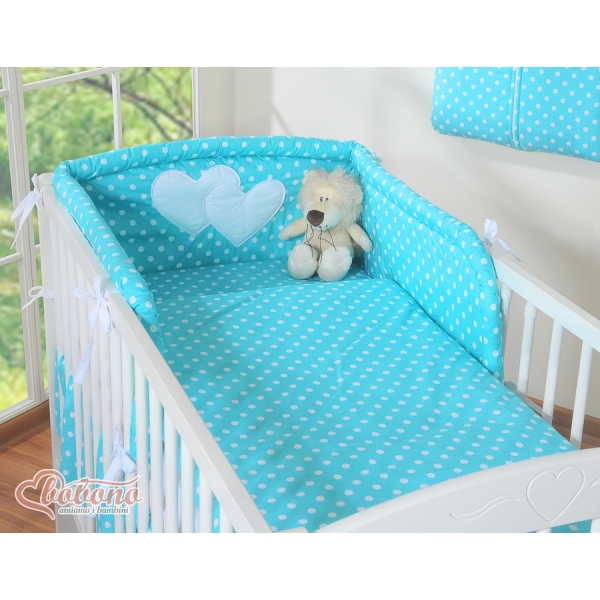 Ensemble de Linge de Lit pour Bébé 3 pcs Turquoise à Pois Cœurs