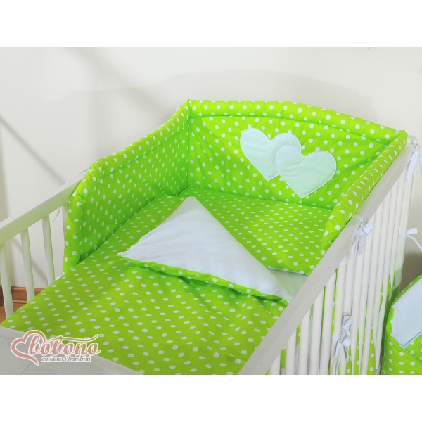 Ensemble de Linge de Lit pour Bébé 3 pcs Vert à Pois Cœurs
