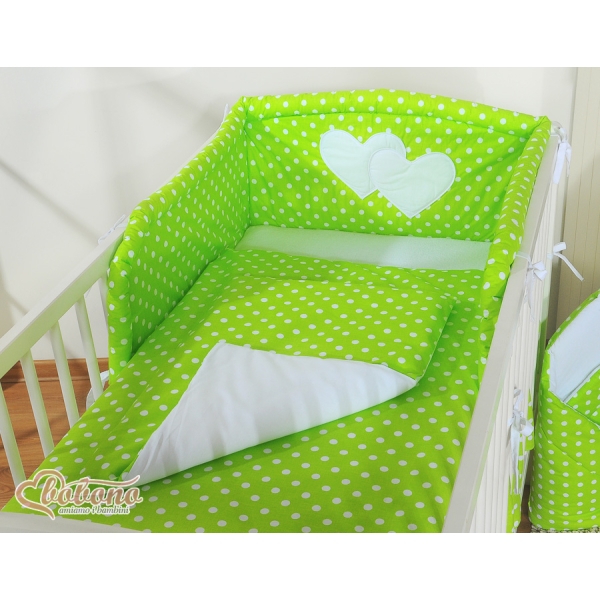 Ensemble de Linge de Lit pour Bébé 3 pcs Vert à Pois Cœurs