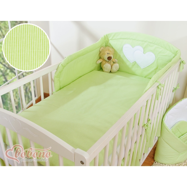 Ensemble de Linge de Lit pour Bébé 3 pcs Vert Rayures Cœurs