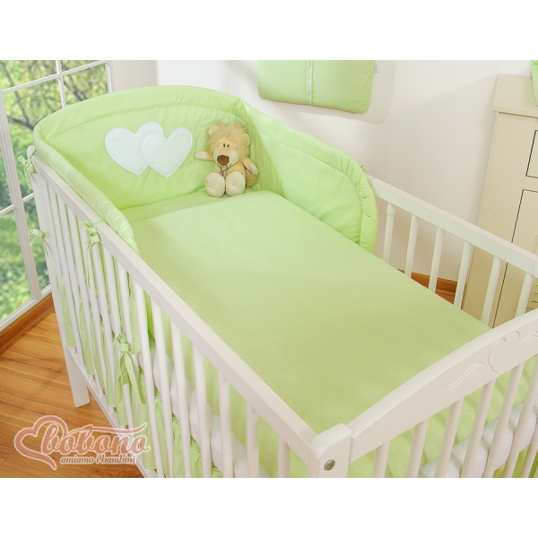 Ensemble de Linge de Lit pour Bébé 3 pcs Vert Rayures Cœurs