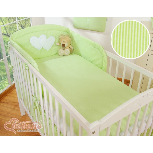 Ensemble de Linge de Lit pour Bébé 3 pcs Vert Rayures Cœurs