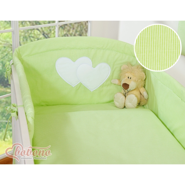 Ensemble de Linge de Lit pour Bébé 3 pcs Vert Rayures Cœurs