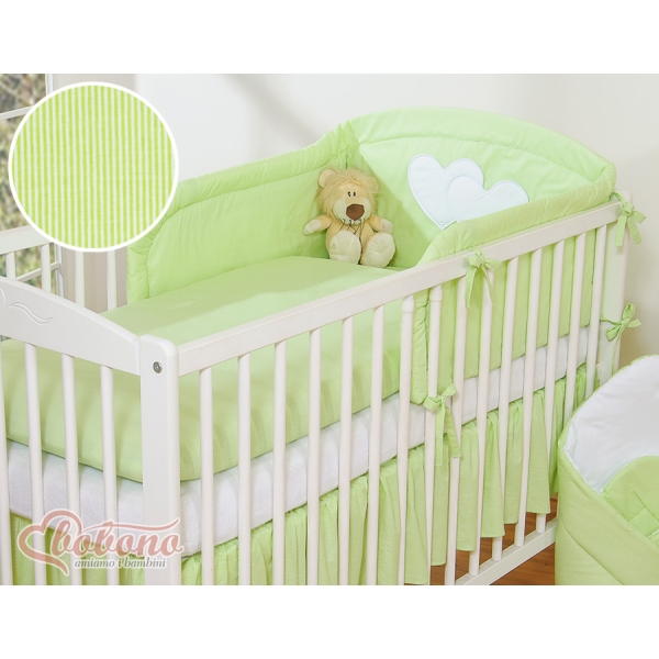 Ensemble de Linge de Lit pour Bébé 3 pcs Vert Rayures Cœurs