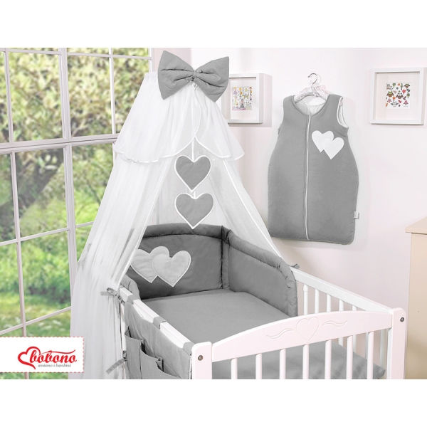 Ensemble de Linge de Lit pour Bébé 7 pcs avec Ciel Anthracite Cœurs