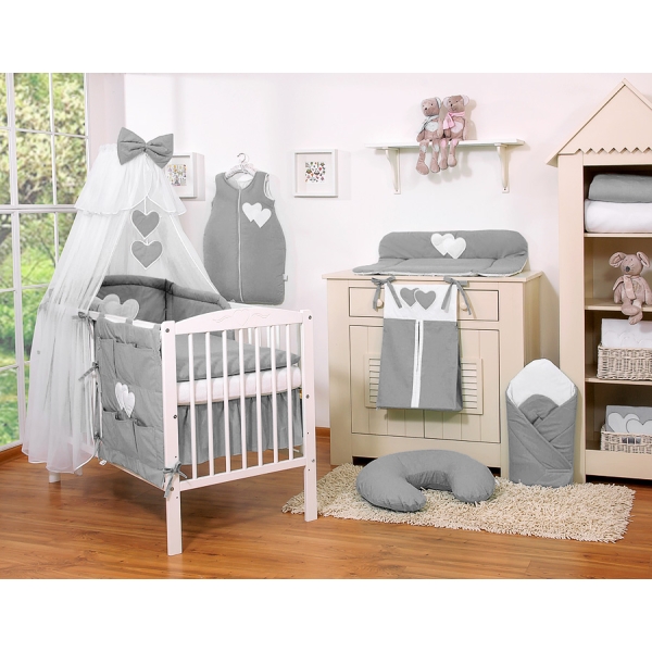 Ensemble de Linge de Lit pour Bébé 7 pcs avec Ciel Anthracite Cœurs