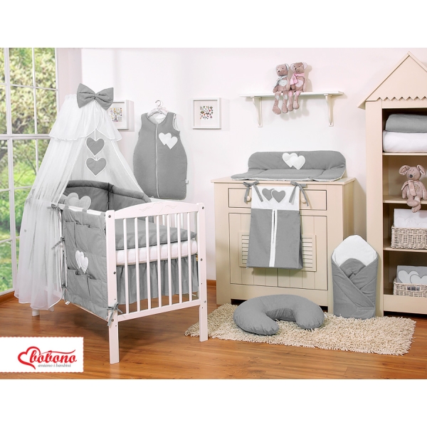 Ensemble de Linge de Lit pour Bébé 7 pcs avec Ciel Anthracite Cœurs