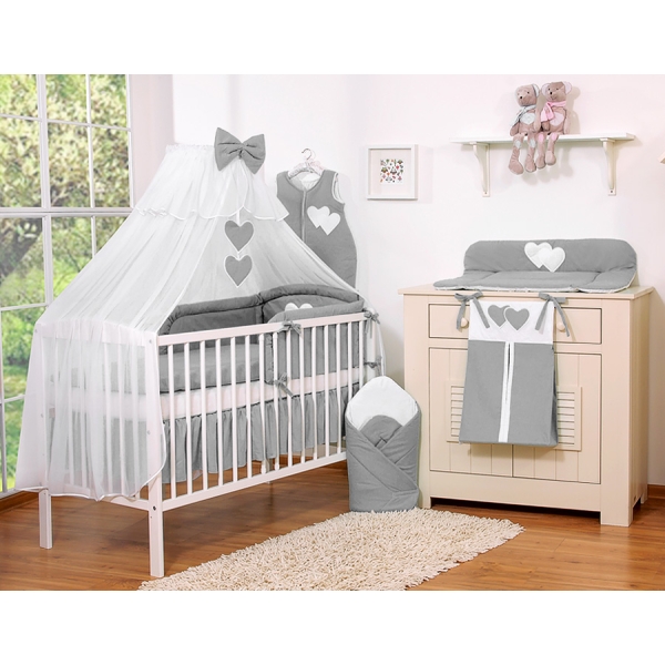 Ensemble de Linge de Lit pour Bébé 7 pcs avec Ciel Anthracite Cœurs