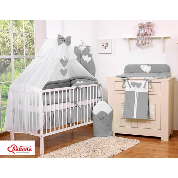Ensemble de Linge de Lit pour Bébé 7 pcs avec Ciel Anthracite Cœurs