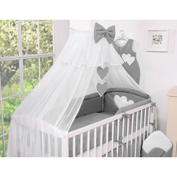 Ensemble de Linge de Lit pour Bébé 7 pcs avec Ciel Anthracite Cœurs