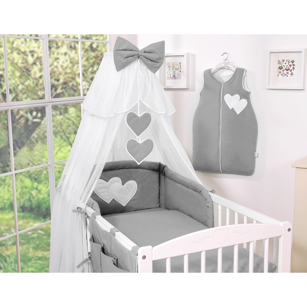 Ensemble de Linge de Lit pour Bébé 7 pcs avec Ciel Anthracite Cœurs