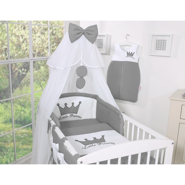 Ensemble de Linge de Lit pour Bébé 7 pcs avec Ciel Anthracite Prince / Princess