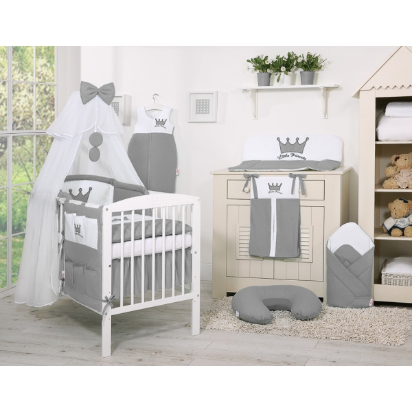 Ensemble de Linge de Lit pour Bébé 7 pcs avec Ciel Anthracite Prince / Princess