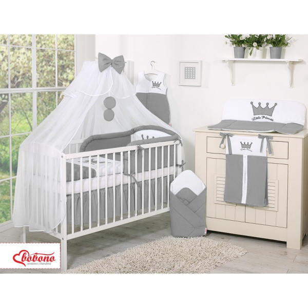Ensemble de Linge de Lit pour Bébé 7 pcs avec Ciel Anthracite Prince / Princess