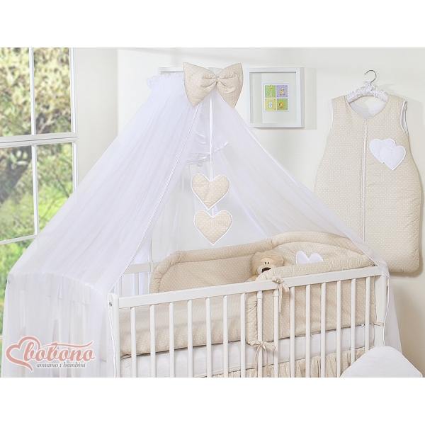 Ensemble de Linge de Lit pour Bébé 7 pcs avec Ciel Beige à Pois Cœurs
