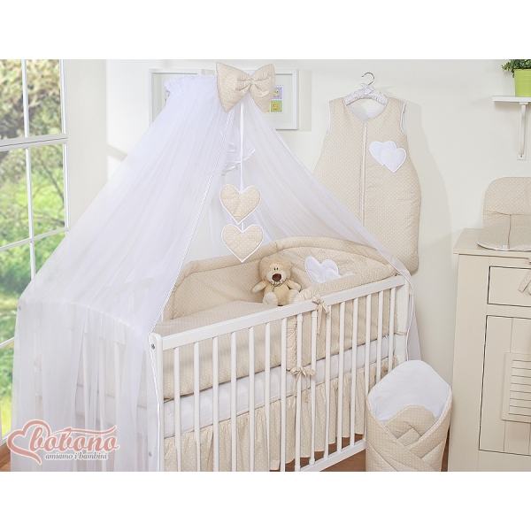 Ensemble de Linge de Lit pour Bébé 7 pcs avec Ciel Beige à Pois Cœurs