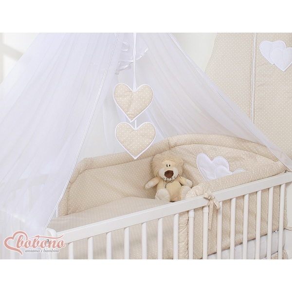 Ensemble de Linge de Lit pour Bébé 7 pcs avec Ciel Beige à Pois Cœurs