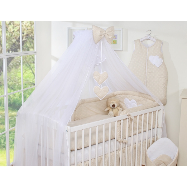 Ensemble de Linge de Lit pour Bébé 7 pcs avec Ciel Beige à Pois Cœurs