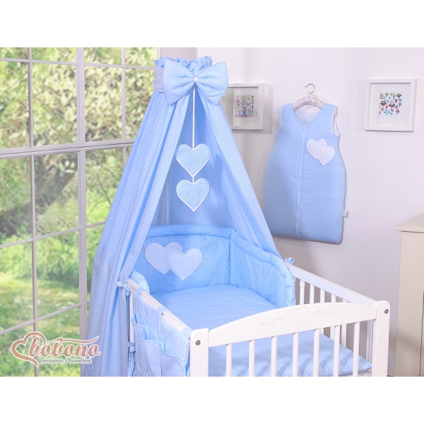 Ensemble de Linge de Lit pour Bébé 7 pcs avec Ciel Bleu à Pois Cœurs