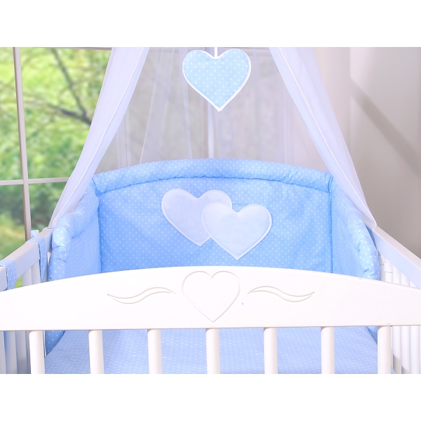 Ensemble de Linge de Lit pour Bébé 7 pcs avec Ciel Bleu à Pois Cœurs