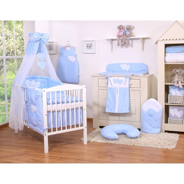 Ensemble de Linge de Lit pour Bébé 7 pcs avec Ciel Bleu à Pois Cœurs