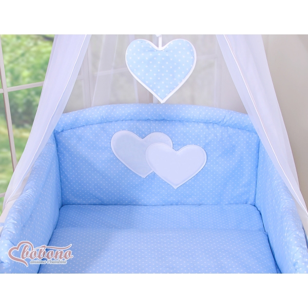 Ensemble de Linge de Lit pour Bébé 7 pcs avec Ciel Bleu à Pois Cœurs
