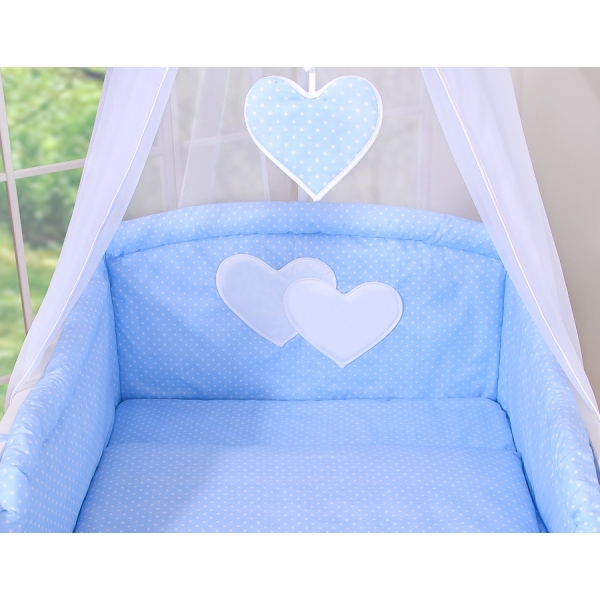 Ensemble de Linge de Lit pour Bébé 7 pcs avec Ciel Bleu à Pois Cœurs