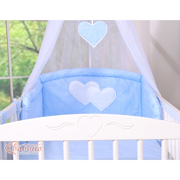 Ensemble de Linge de Lit pour Bébé 7 pcs avec Ciel Bleu à Pois Cœurs