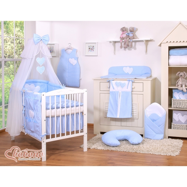 Ensemble de Linge de Lit pour Bébé 7 pcs avec Ciel Bleu à Pois Cœurs