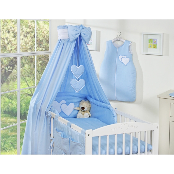 Ensemble de Linge de Lit pour Bébé 7 pcs avec Ciel Bleu Cœurs
