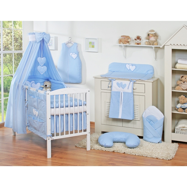 Ensemble de Linge de Lit pour Bébé 7 pcs avec Ciel Bleu Cœurs