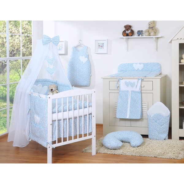Ensemble de Linge de Lit pour Bébé 7 pcs avec Ciel Bleu Fleurs Cœurs
