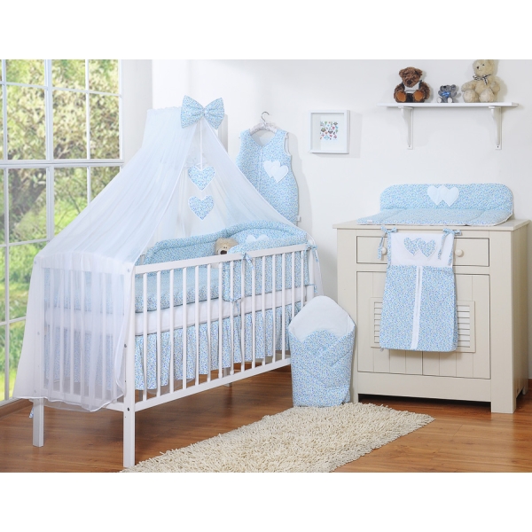 Ensemble de Linge de Lit pour Bébé 7 pcs avec Ciel Bleu Fleurs Cœurs