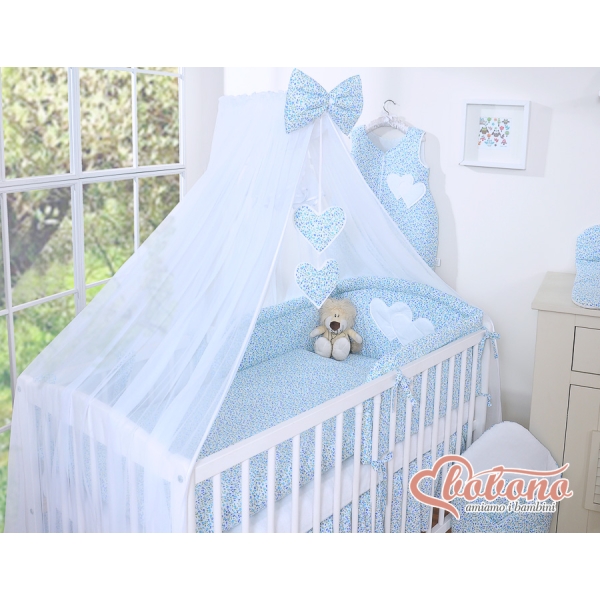 Ensemble de Linge de Lit pour Bébé 7 pcs avec Ciel Bleu Fleurs Cœurs